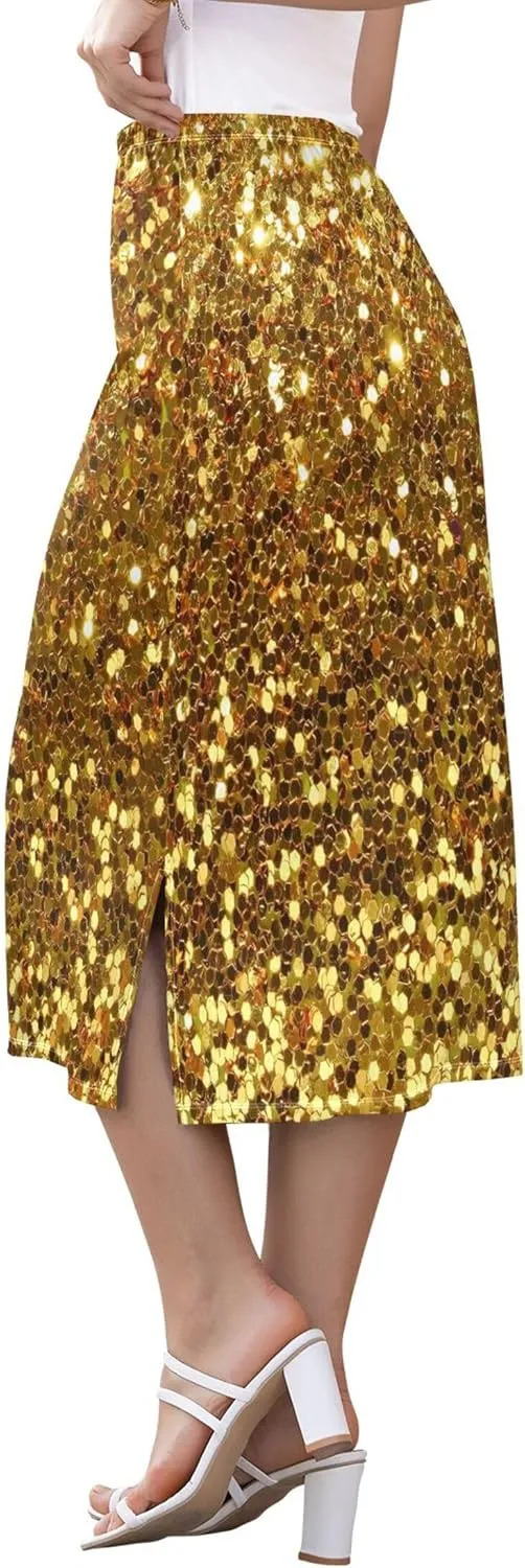 Peach Puff Side Slit Midi Skirt Womens Cute Pencil Skirt High Waist Stretch Ladies Skirts