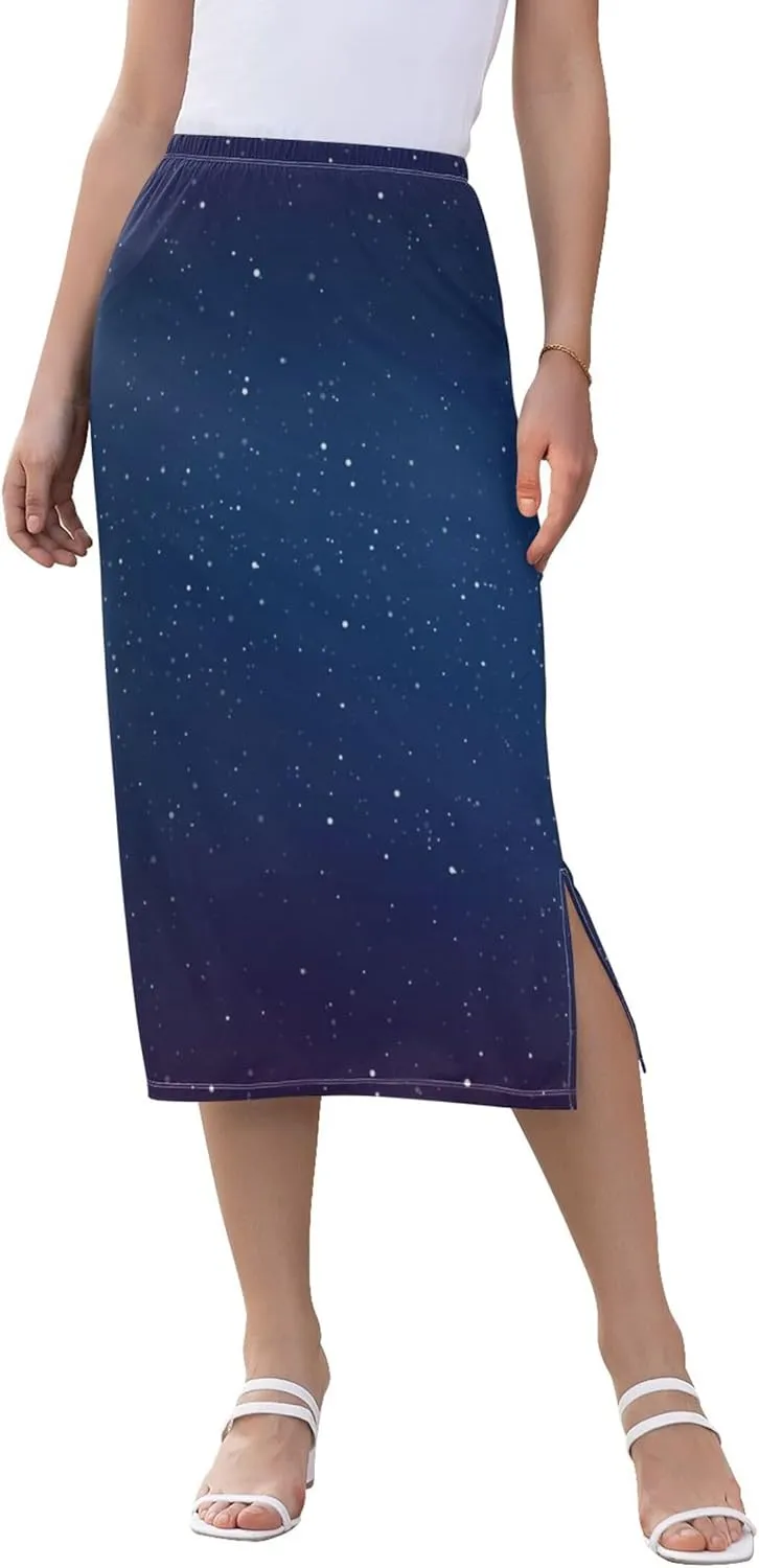 Peach Puff Side Slit Midi Skirt Womens Cute Pencil Skirt High Waist Stretch Ladies Skirts