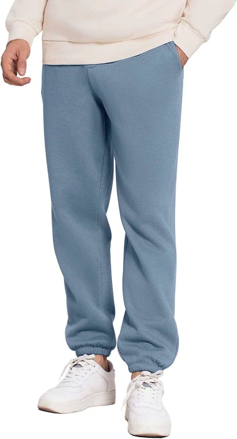 PINSPARK Men's Fleece Sweat Pants Joggers Cuffed Sweatpants Warm Cotton Baggy Sweatpants with Waist Elastic