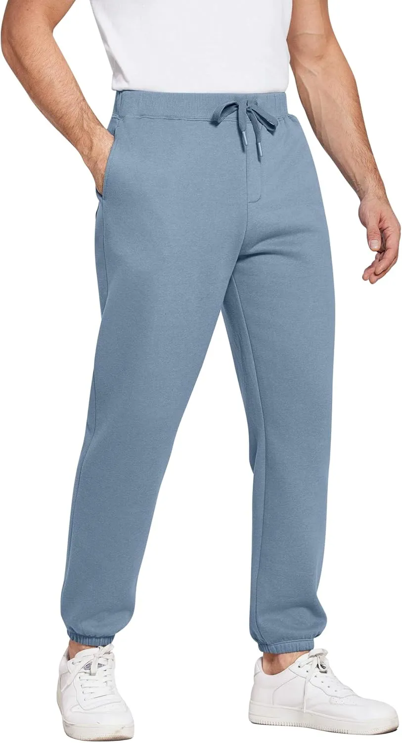 PINSPARK Men's Fleece Sweat Pants Joggers Cuffed Sweatpants Warm Cotton Baggy Sweatpants with Waist Elastic