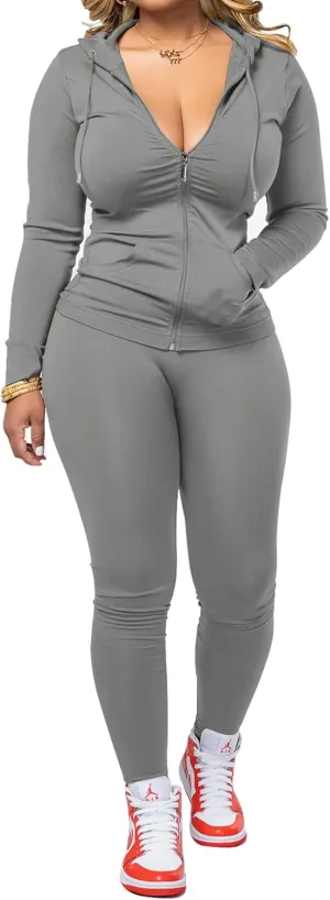 PINSV Women Two Piece Outfits Workout Sets Bodycon Tracksuit Long Sleeve Zip Up Hoodie Jacket Jogger Matching Sweat Pants Set