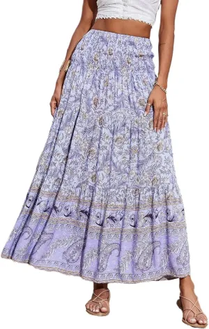 Plus Size Maxi Skirts for Women Summer Drawstring Elastic High Waisted Aline Skirt Boho Tiered Smocked Long Skirt
