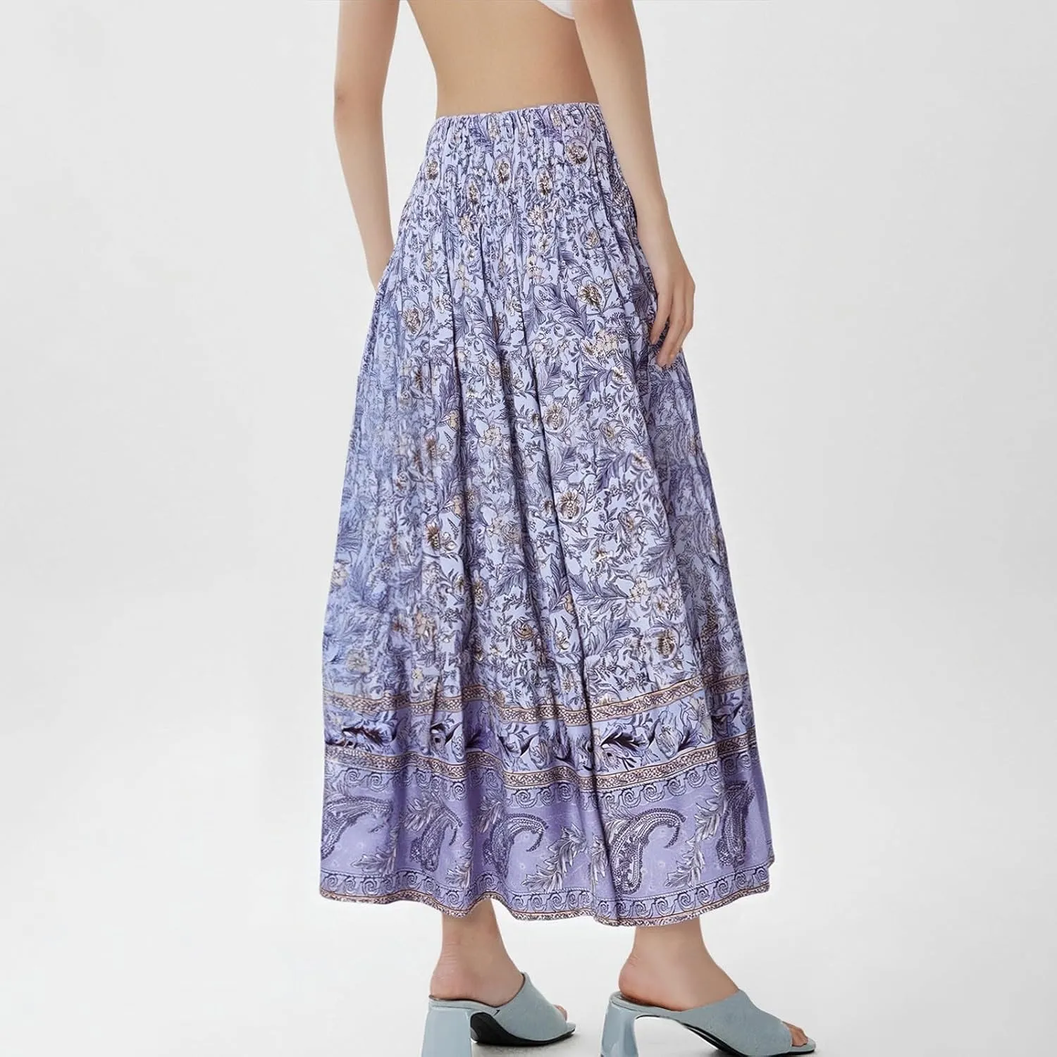 Plus Size Maxi Skirts for Women Summer Drawstring Elastic High Waisted Aline Skirt Boho Tiered Smocked Long Skirt