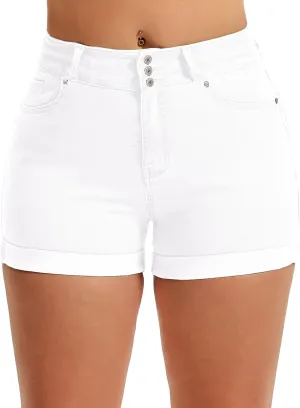 Pnadty Women's Summer High Waisted Stretch Denim Shorts Casual Folded Hem Jean Shorts