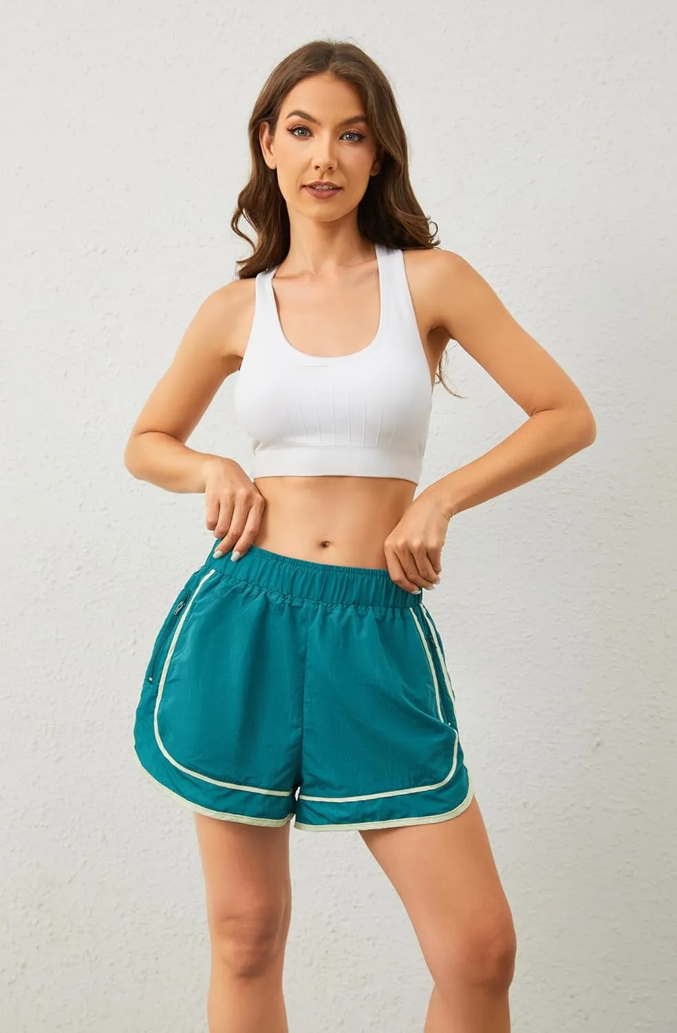 Quick Dry Athletic Running Shorts for Womens Activewear Workout Sporty Gym Short with Zipper Pockets