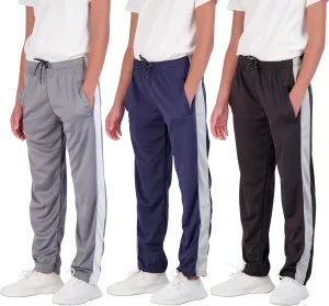 Real Essentials 3 Pack: Boys' Mesh Open Bottom Active Sweatpants with Pockets & Drawstring