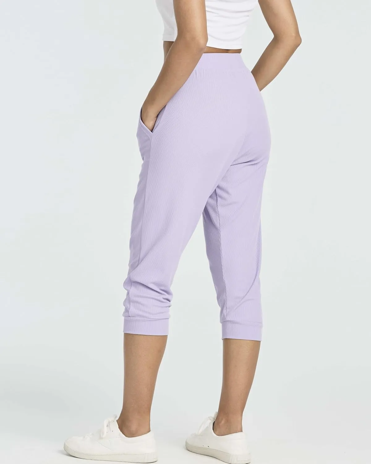 Real Essentials 3 Pack: Women's Ribbed Capri Jogger Lounge Sweatpants with Pockets Yoga Workout (Available in Plus Size)