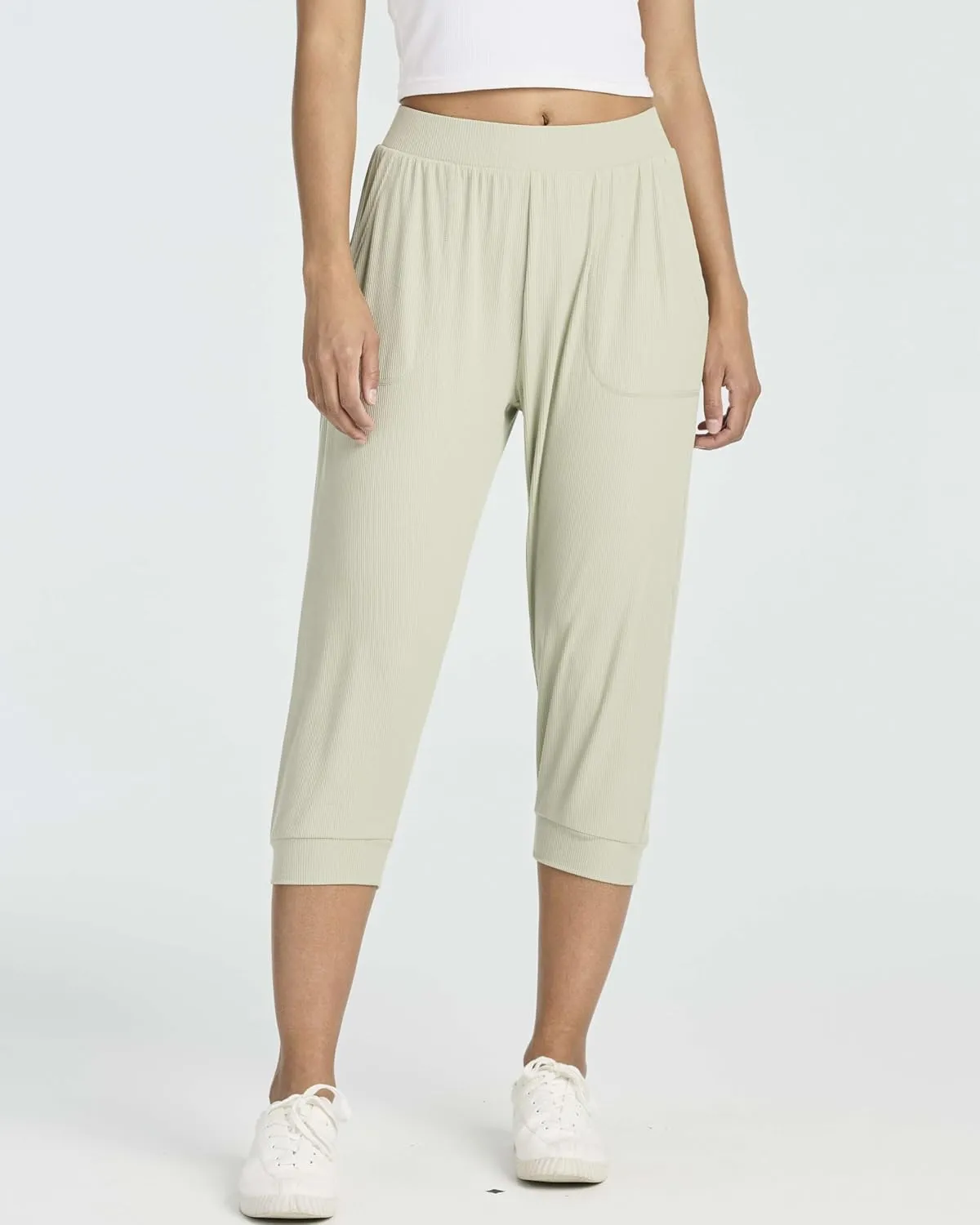 Real Essentials 3 Pack: Women's Ribbed Capri Jogger Lounge Sweatpants with Pockets Yoga Workout (Available in Plus Size)