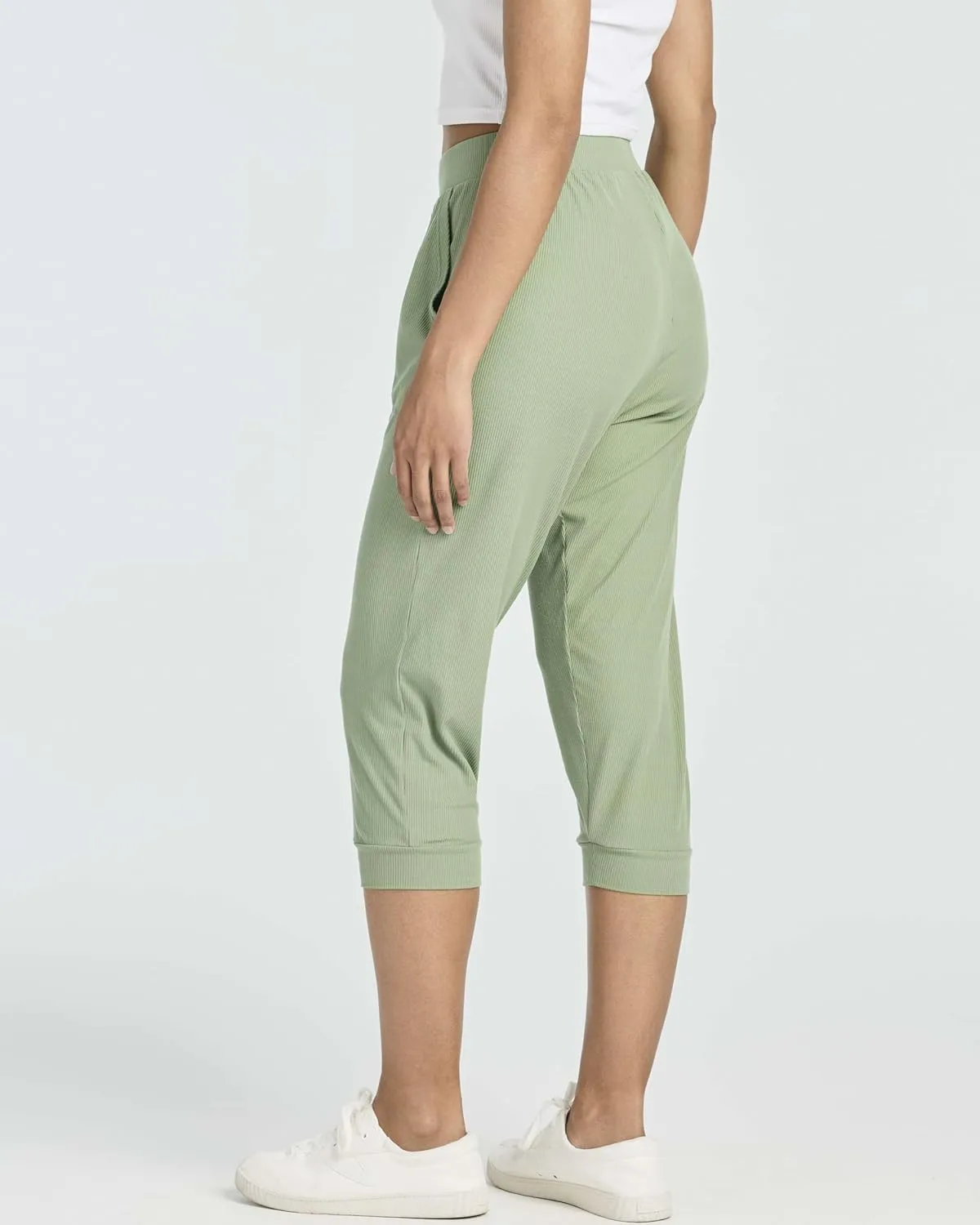 Real Essentials 3 Pack: Women's Ribbed Capri Jogger Lounge Sweatpants with Pockets Yoga Workout (Available in Plus Size)