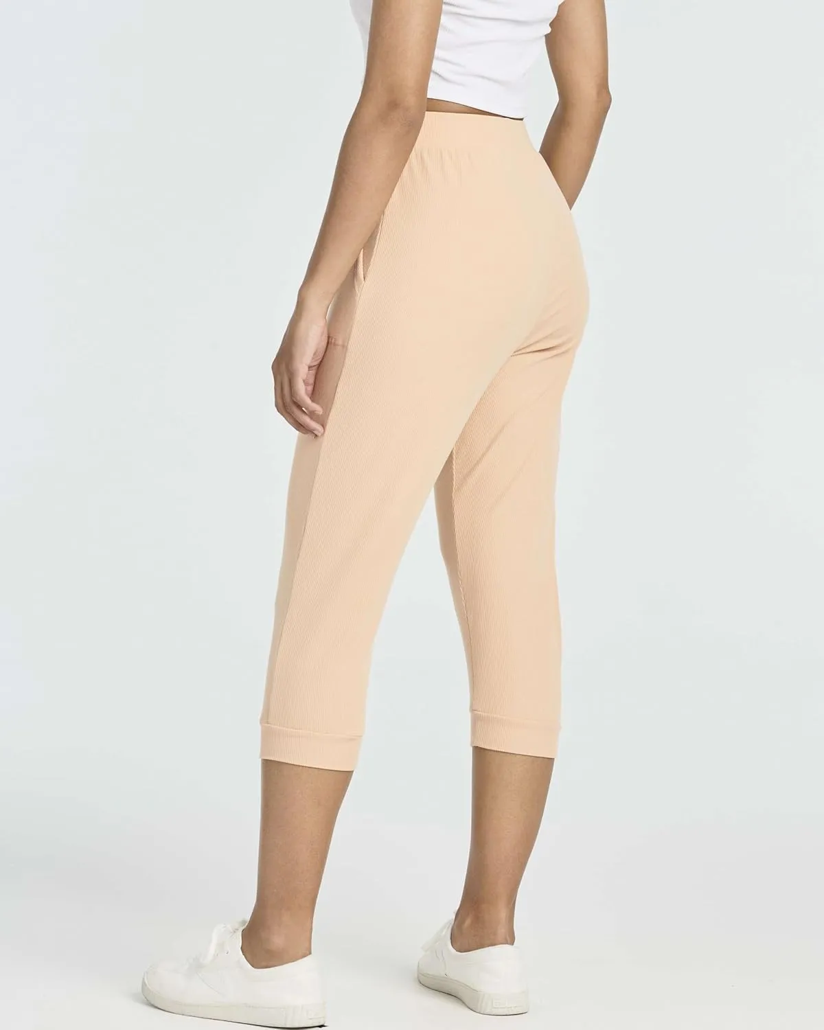 Real Essentials 3 Pack: Women's Ribbed Capri Jogger Lounge Sweatpants with Pockets Yoga Workout (Available in Plus Size)
