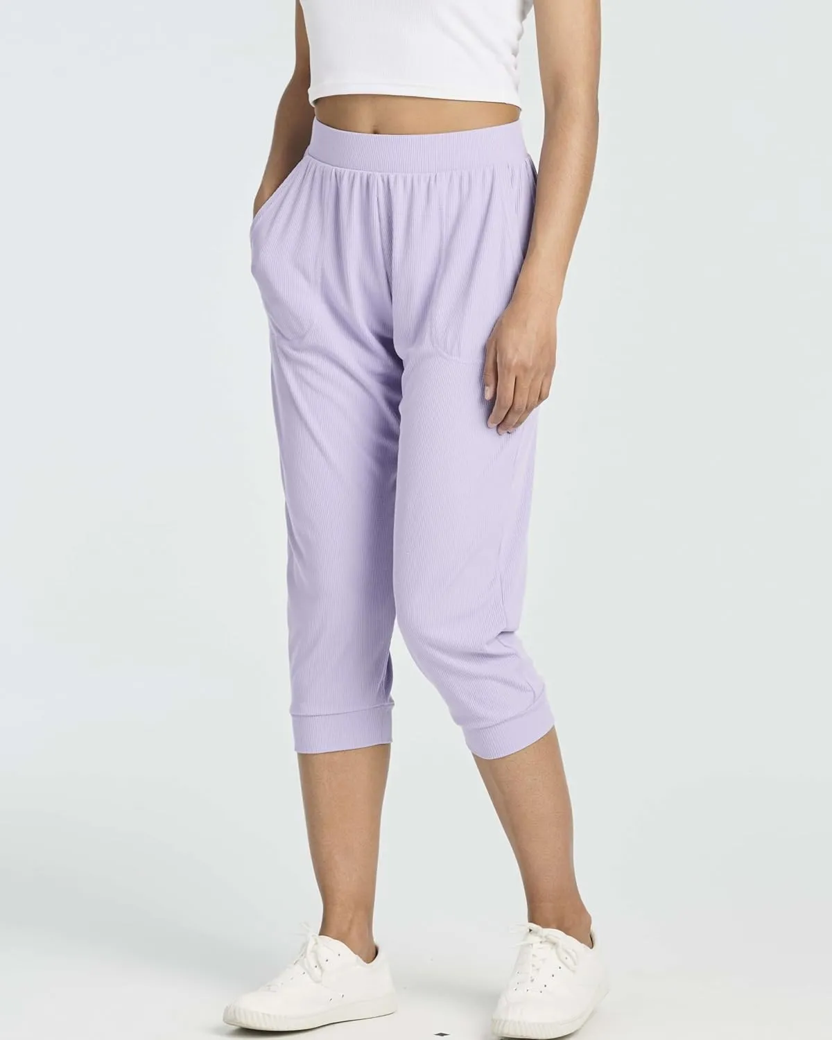 Real Essentials 3 Pack: Women's Ribbed Capri Jogger Lounge Sweatpants with Pockets Yoga Workout (Available in Plus Size)