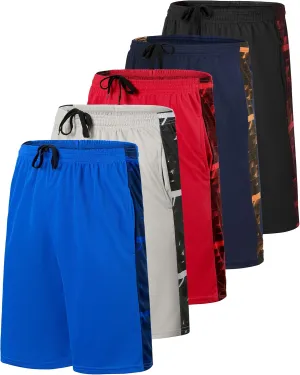 Real Essentials 5 Pack: Men's Mesh Athletic Basketball Shorts Quick Dry Activewear with Pockets