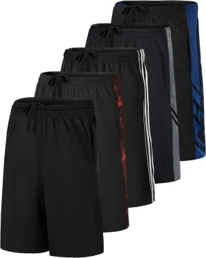 Real Essentials 5 Pack: Men's Mesh Athletic Basketball Shorts Quick Dry Activewear with Pockets