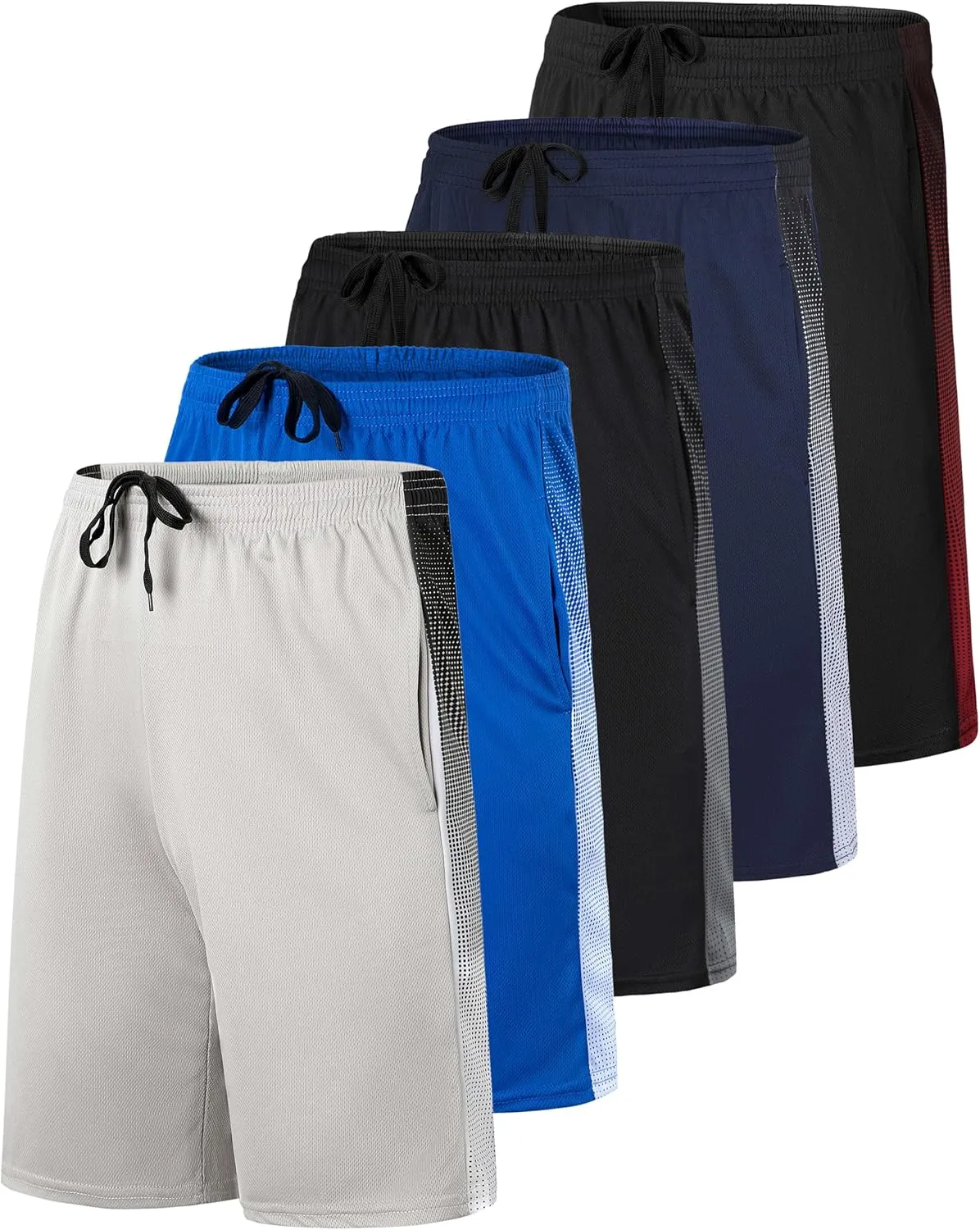 Real Essentials 5 Pack: Men's Mesh Athletic Basketball Shorts Quick Dry Activewear with Pockets