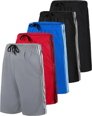 Real Essentials 5 Pack: Men's Mesh Athletic Basketball Shorts Quick Dry Activewear with Pockets