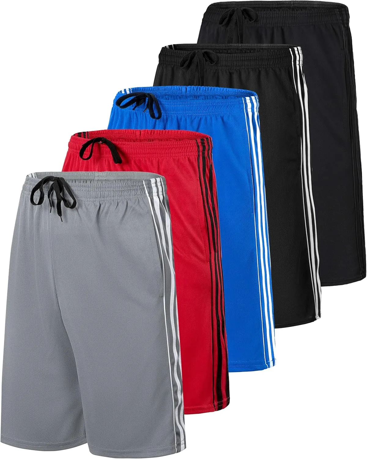 Real Essentials 5 Pack: Men's Mesh Athletic Basketball Shorts Quick Dry Activewear with Pockets
