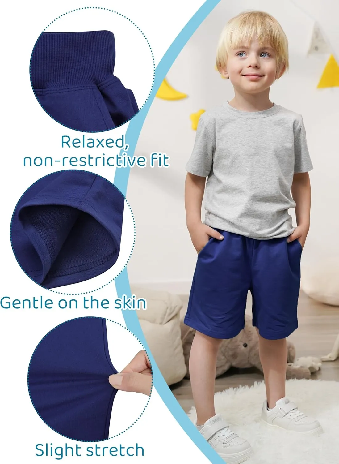 Resinta 3 Packs Toddler Baby Boys Shorts Soft Cotton with Drawstring Solid Toddler Boys Short for Summer