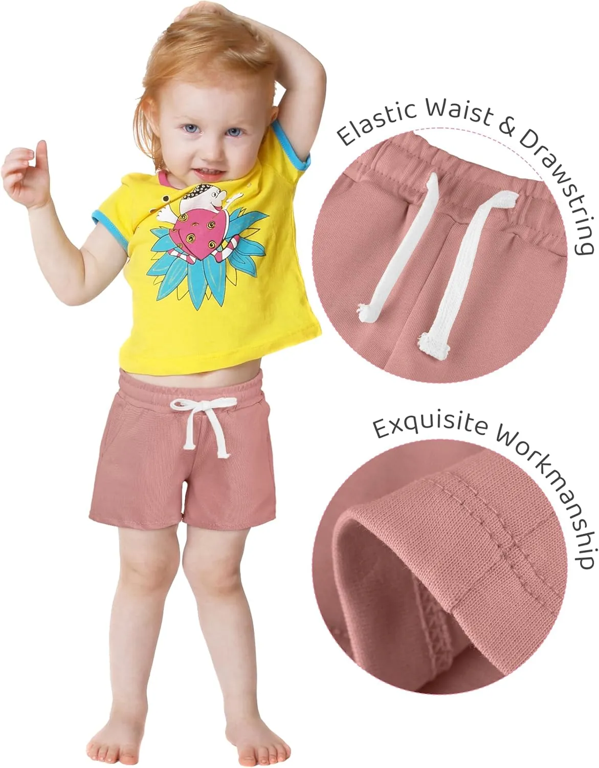 Resinta 4 Pack Baby and Toddler Girls' Knit Shorts Soft Cotton Shorts with Pocket and Drawstring