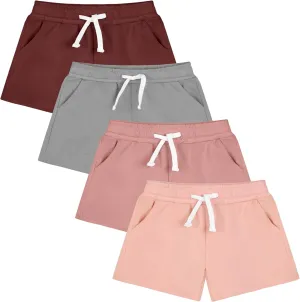 Resinta 4 Pack Baby and Toddler Girls' Knit Shorts Soft Cotton Shorts with Pocket and Drawstring