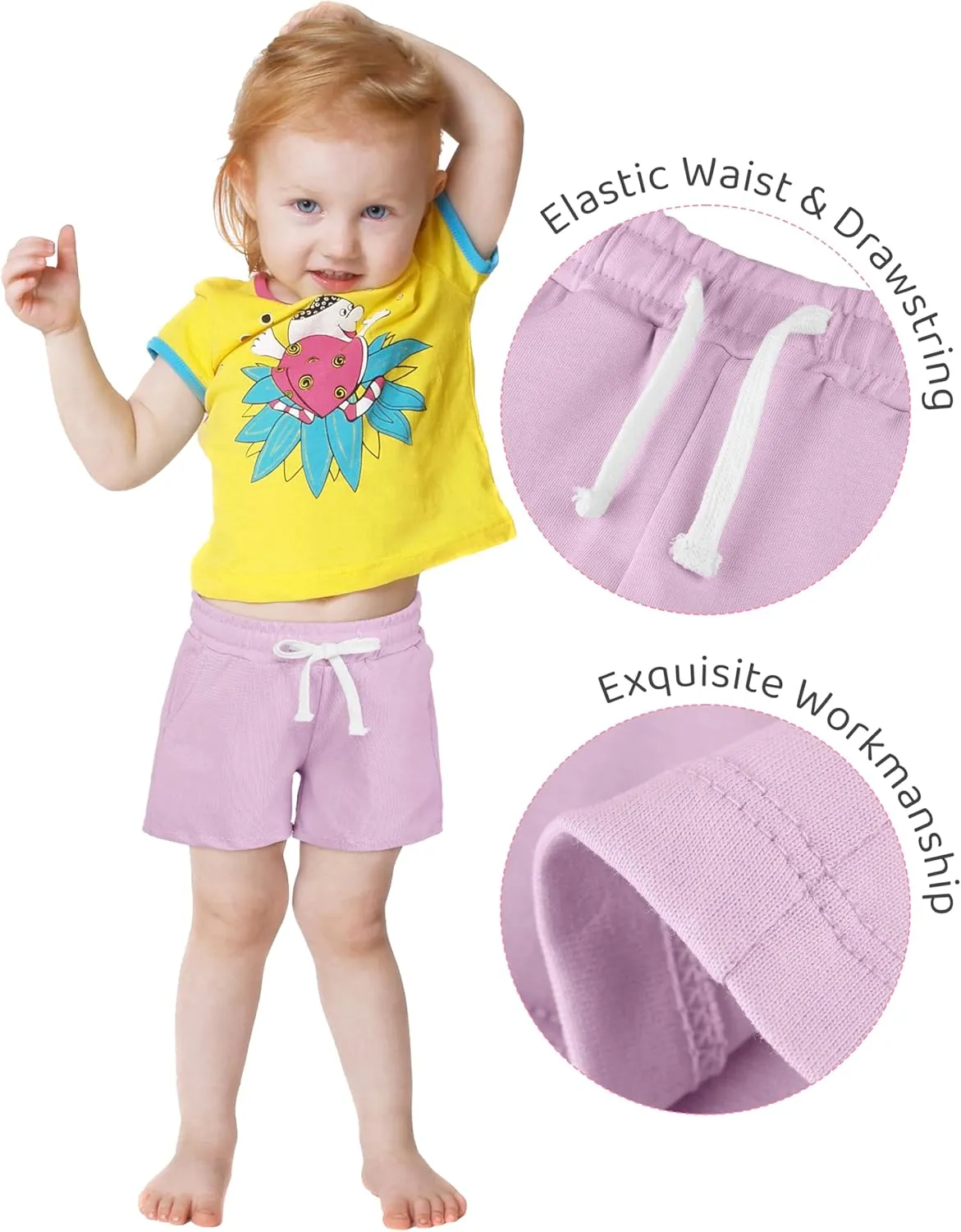 Resinta 4 Pack Baby and Toddler Girls' Knit Shorts Soft Cotton Shorts with Pocket and Drawstring