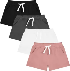 Resinta 4 Pack Baby and Toddler Girls' Knit Shorts Soft Cotton Shorts with Pocket and Drawstring