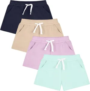Resinta 4 Pack Baby and Toddler Girls' Knit Shorts Soft Cotton Shorts with Pocket and Drawstring