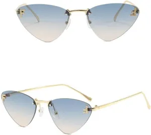 Rimless Cat Eye Sunglasses Women Vintage Ocean Lenses Shades Trendy Stylish Luxury Gradient Sun Glasses