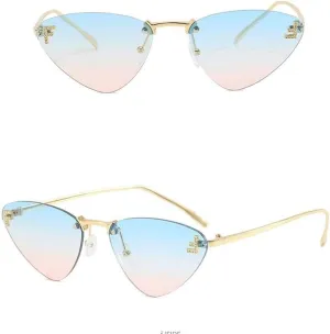 Rimless Cat Eye Sunglasses Women Vintage Ocean Lenses Shades Trendy Stylish Luxury Gradient Sun Glasses