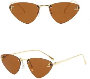 Rimless Cat Eye Sunglasses Women Vintage Ocean Lenses Shades Trendy Stylish Luxury Gradient Sun Glasses