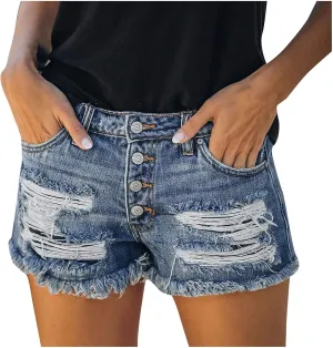 Ripped Jeans Shorts Womens High Waisted Distressed Stretchy Denim Shorts Frayed Raw Hem Summer Trendy Comfy Shorts