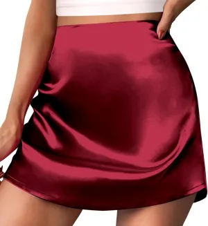 Satin Midi Skirt Women's Mini A Line Skirt Skirt High Waist Zipper Satin Ribbon Lined Skirt Skirt Plus Size Two