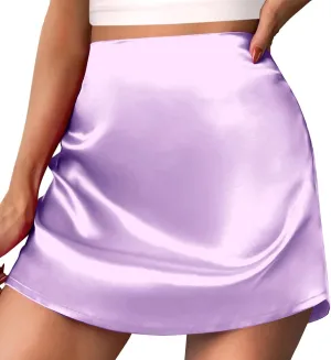 Satin Midi Skirt Women's Mini A Line Skirt Skirt High Waist Zipper Satin Ribbon Lined Skirt Skirt Plus Size Two