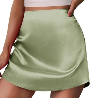 Satin Midi Skirt Women's Mini A Line Skirt Skirt High Waist Zipper Satin Ribbon Lined Skirt Skirt Plus Size Two