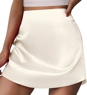Satin Midi Skirt Women's Mini A Line Skirt Skirt High Waist Zipper Satin Ribbon Lined Skirt Skirt Plus Size Two