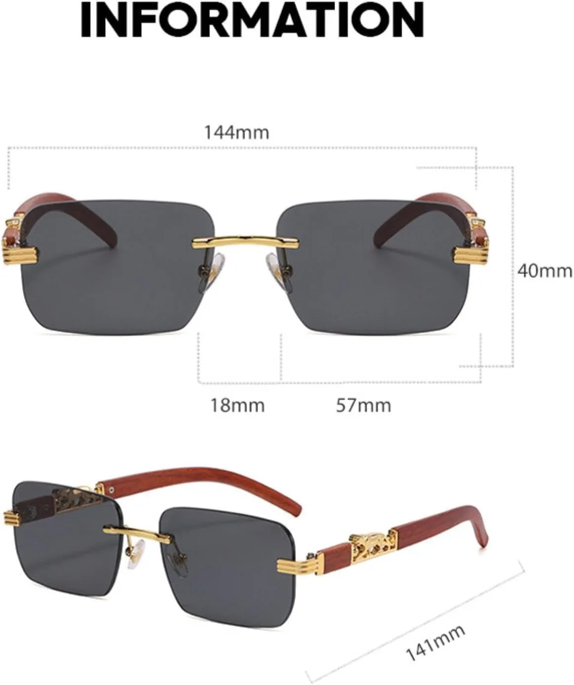 Small Rectangle Rimless Sunglasses Men Luxury Frameless Leopard Sun Glasses for Women Vintage Eyewear Shades