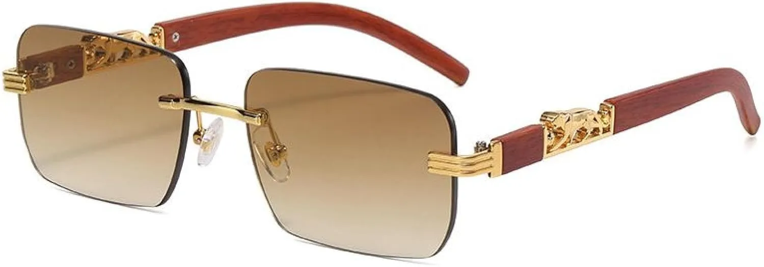 Small Rectangle Rimless Sunglasses Men Luxury Frameless Leopard Sun Glasses for Women Vintage Eyewear Shades