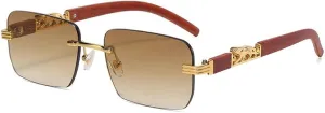Small Rectangle Rimless Sunglasses Men Luxury Frameless Leopard Sun Glasses for Women Vintage Eyewear Shades