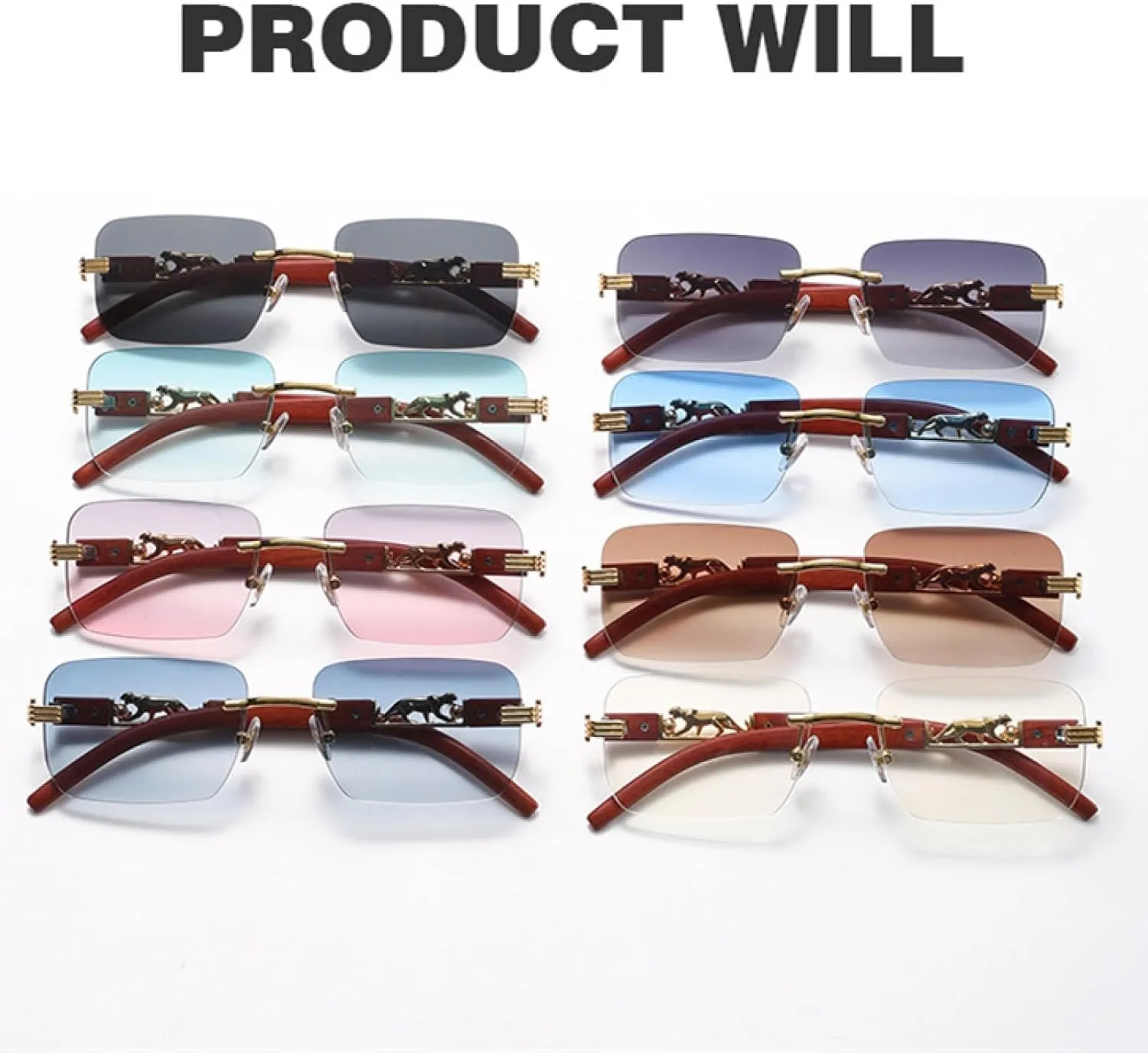 Small Rectangle Rimless Sunglasses Men Luxury Frameless Leopard Sun Glasses for Women Vintage Eyewear Shades