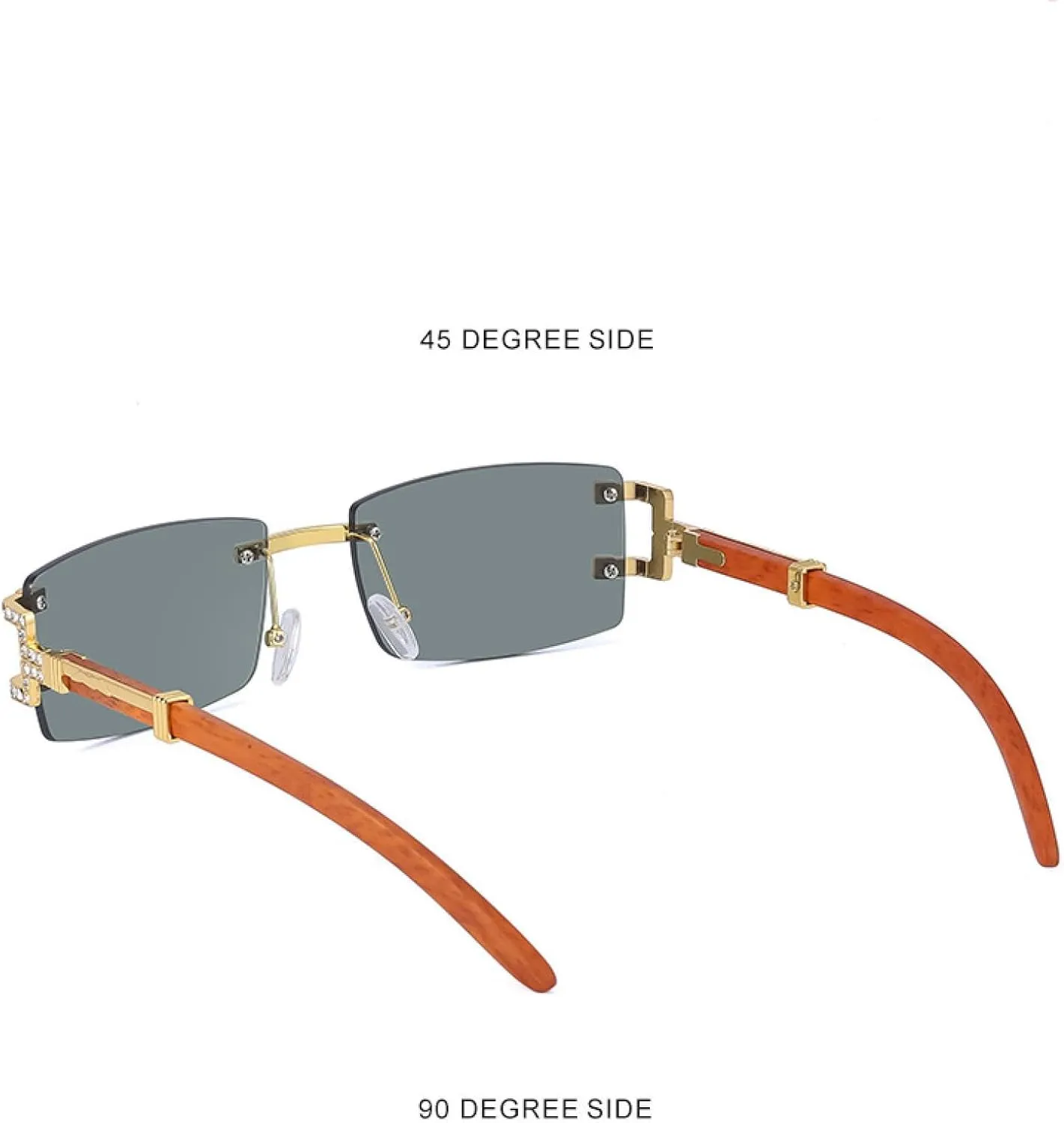 Small Rectangle Rimless Sunglasses Men Luxury Retro Glasses for Women Vintage Framless Eyeglasses Uv400
