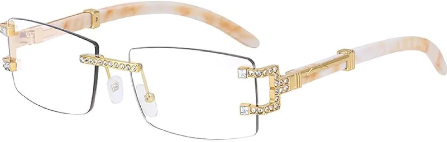 Small Rectangle Rimless Sunglasses Men Luxury Retro Glasses for Women Vintage Framless Eyeglasses Uv400