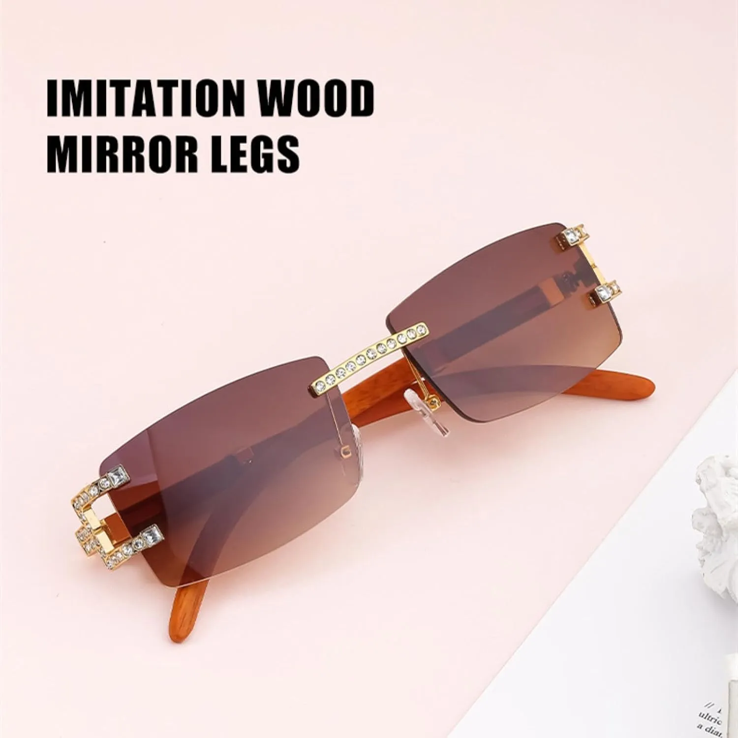 Small Rectangle Rimless Sunglasses Men Luxury Retro Glasses for Women Vintage Framless Eyeglasses Uv400