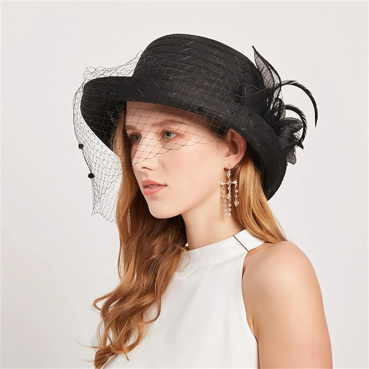Spring Summer Mesh Sunshade Cap Flower Temperament Wedding Dress Hat Sun Large Brim Hat Derby Hats for Women 2025