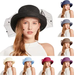 Spring Summer Mesh Sunshade Cap Flower Temperament Wedding Dress Hat Sun Large Brim Hat Derby Hats for Women 2025