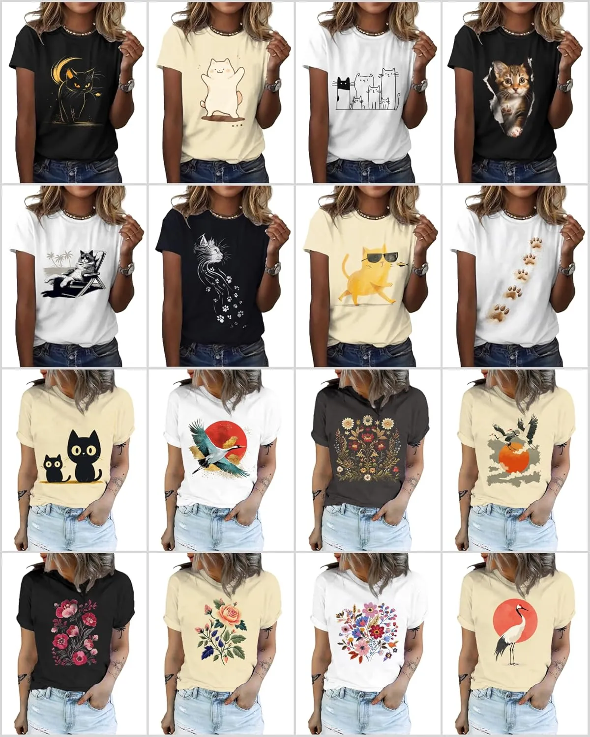 Summer Cute Short Sleeve Shirts for Women Casual Animal Graphic T Shirts Comfy Soft Cotton Tees for Spring Fall