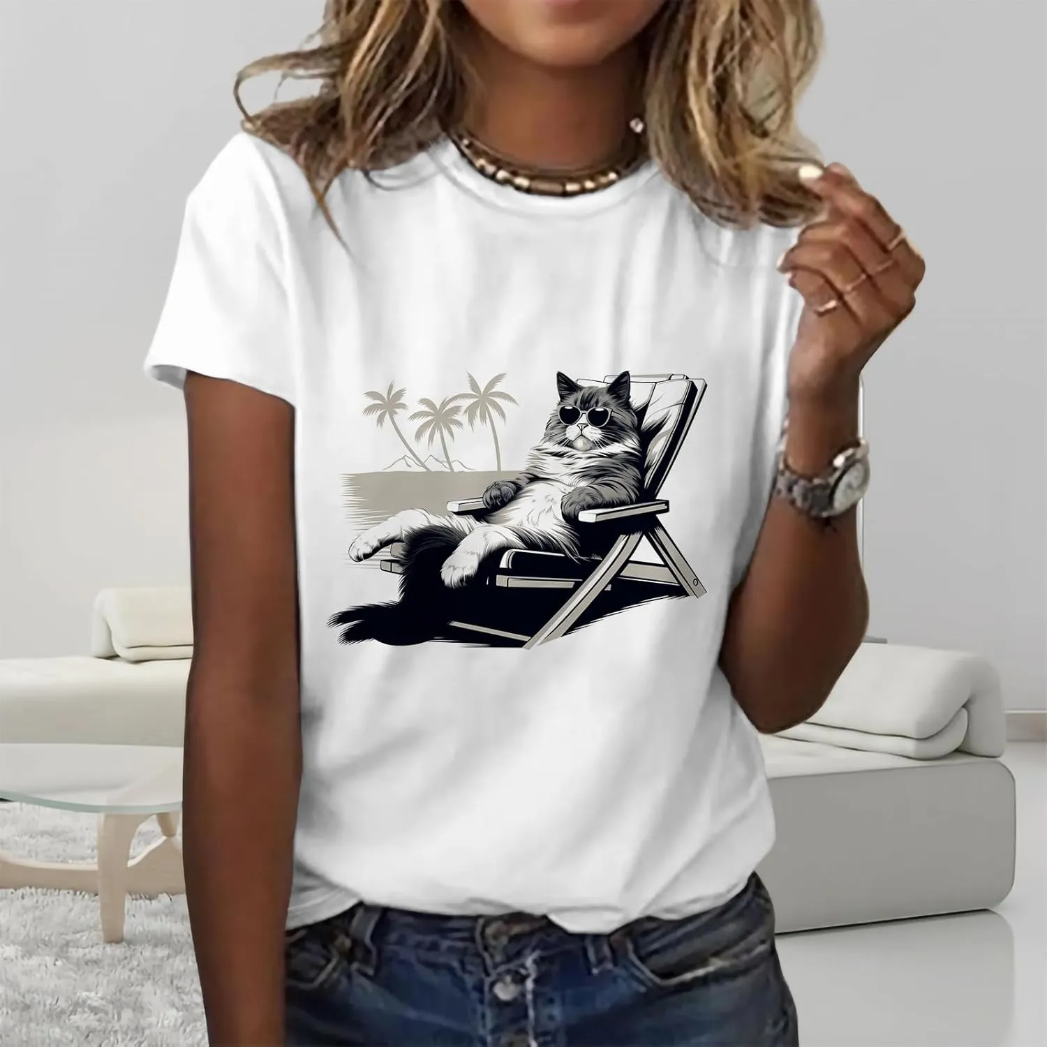 Summer Cute Short Sleeve Shirts for Women Casual Animal Graphic T Shirts Comfy Soft Cotton Tees for Spring Fall