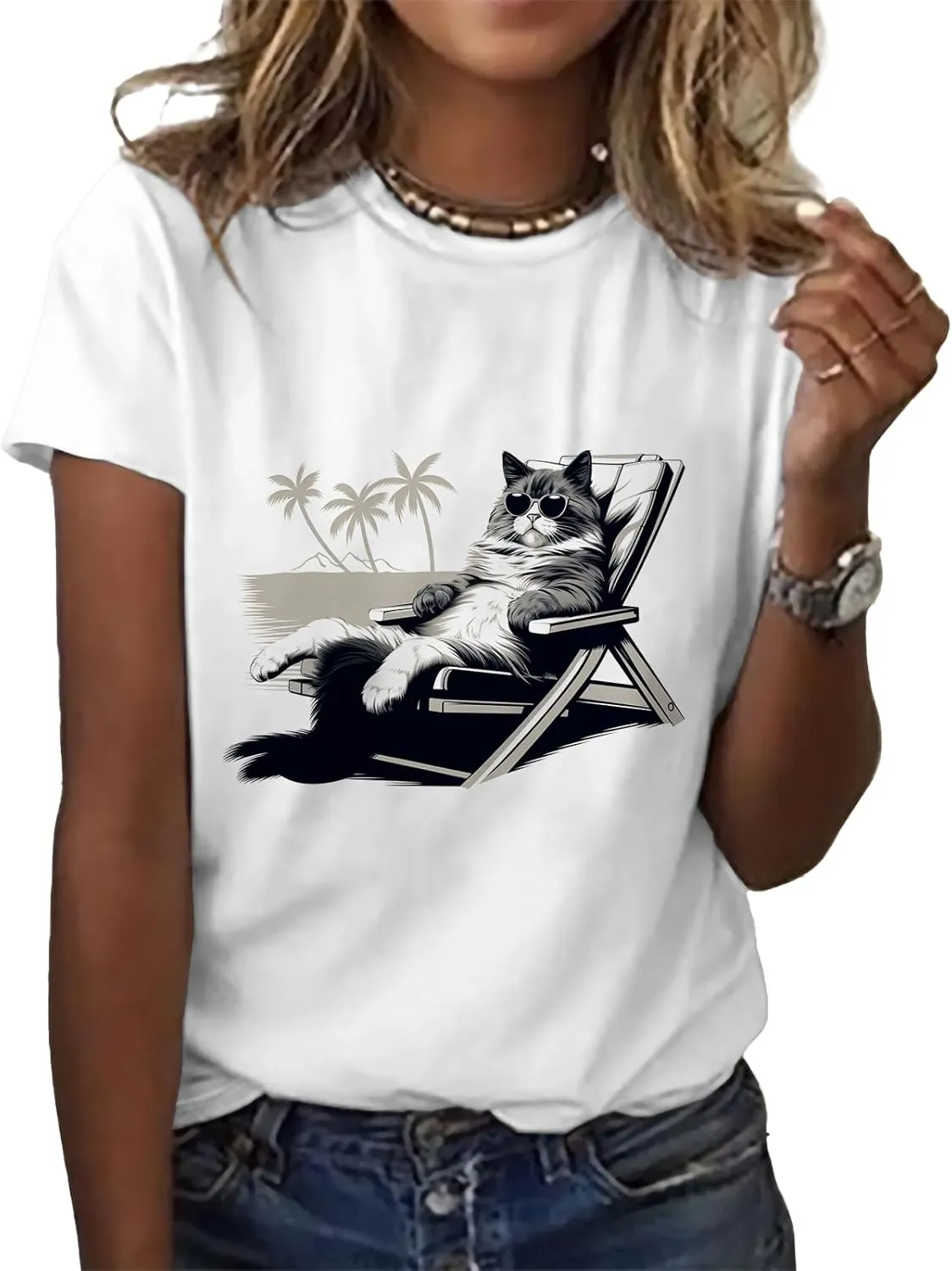 Summer Cute Short Sleeve Shirts for Women Casual Animal Graphic T Shirts Comfy Soft Cotton Tees for Spring Fall