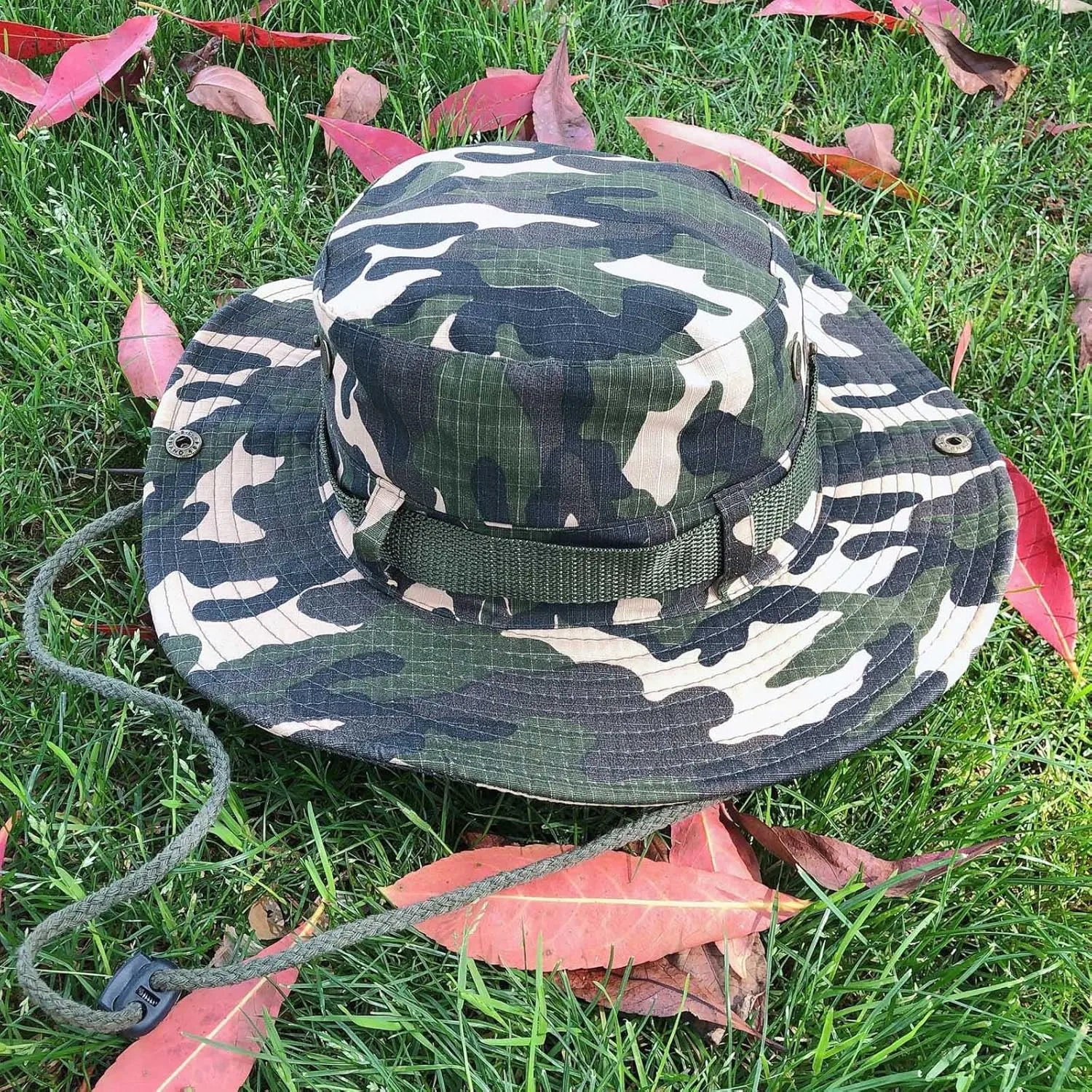 Sun Hat for Men Women Camouflage Fisherman Drawstring Wide Brim Mountaineering Outdoor Double Sided Cloth Sunvisor Hat
