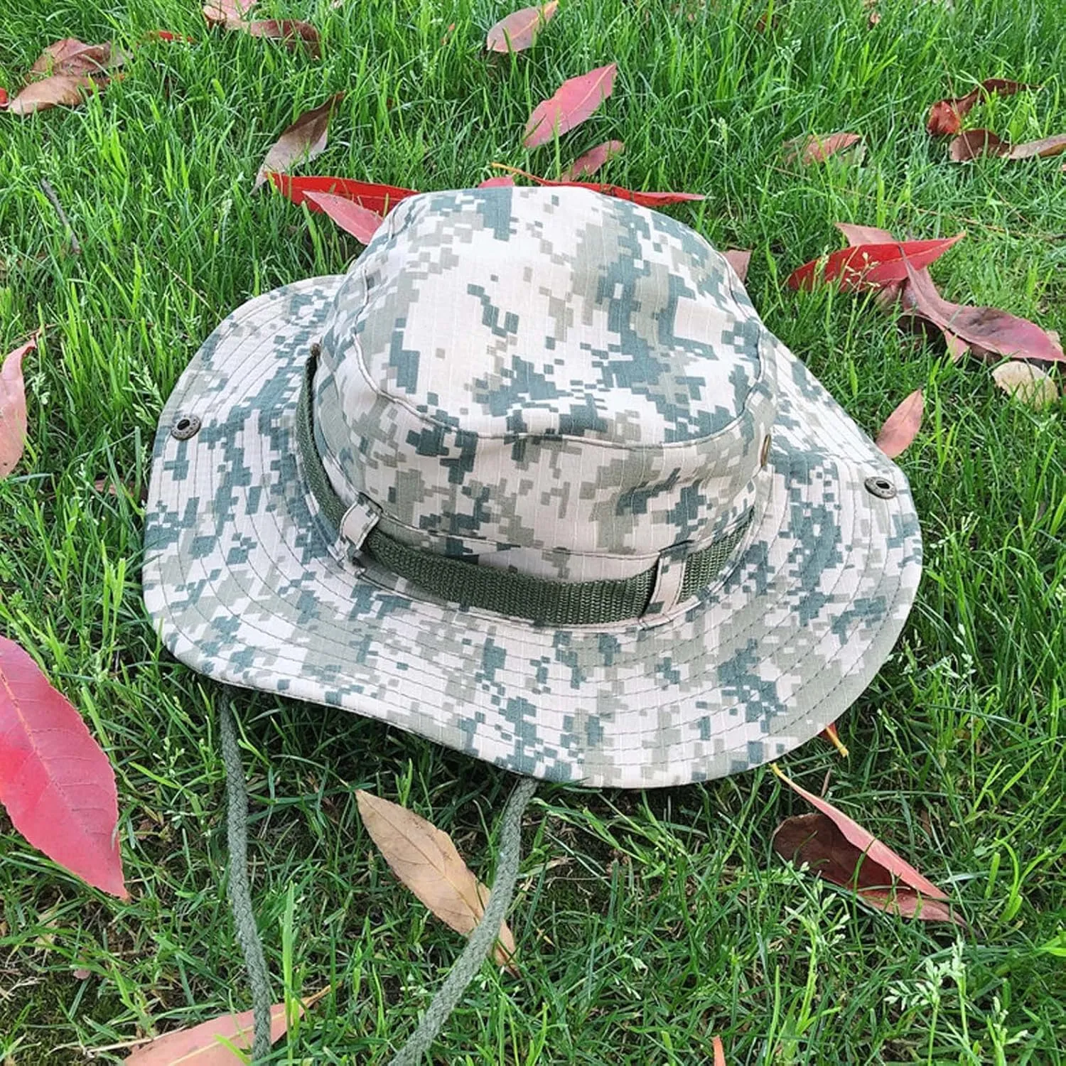 Sun Hat for Men Women Camouflage Fisherman Drawstring Wide Brim Mountaineering Outdoor Double Sided Cloth Sunvisor Hat