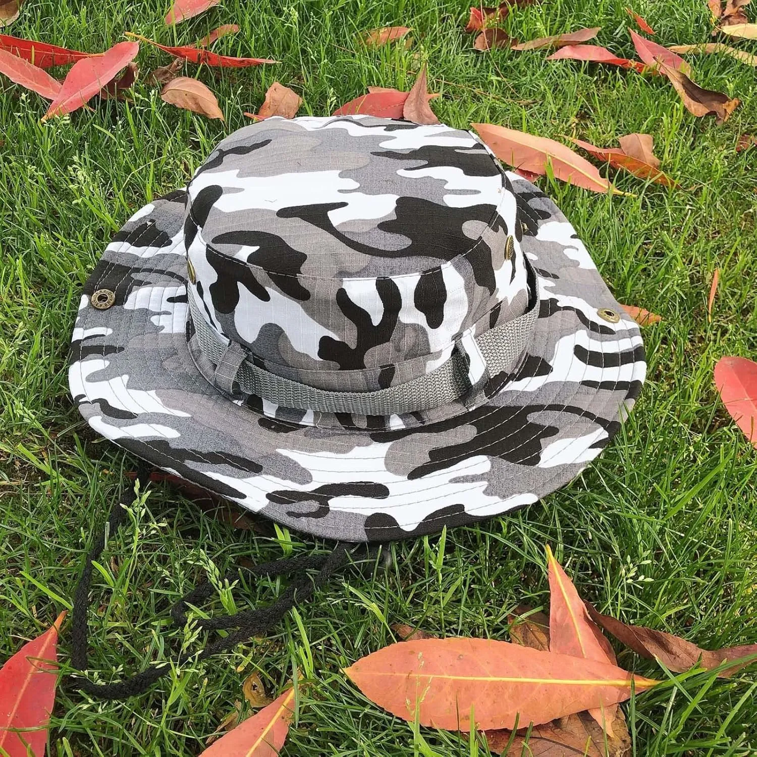 Sun Hat for Men Women Camouflage Fisherman Drawstring Wide Brim Mountaineering Outdoor Double Sided Cloth Sunvisor Hat
