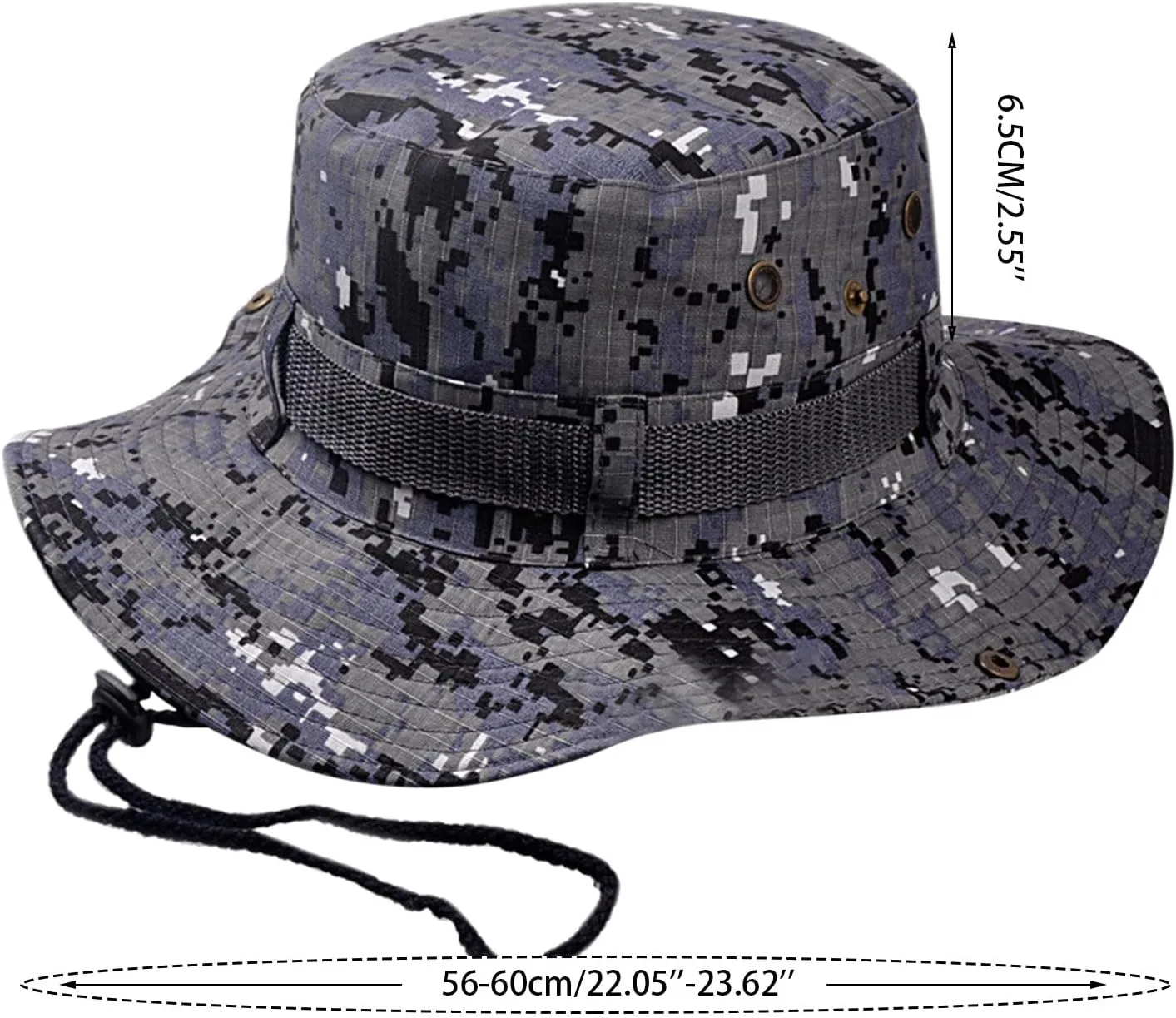 Sun Hat for Men Women Camouflage Fisherman Drawstring Wide Brim Mountaineering Outdoor Double Sided Cloth Sunvisor Hat